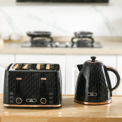 HOMCOM 1.7L Kettle and Toaster Set with Defrost, Reheat and Crumb Tray, Black by HOMCOM