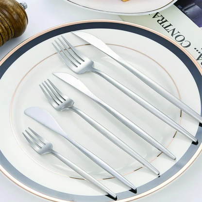 30pc CUTLERY DINNER SET STAINLESS STEEL METAL STAND RACK FORKS TEA SPOONS POLISH by N/A