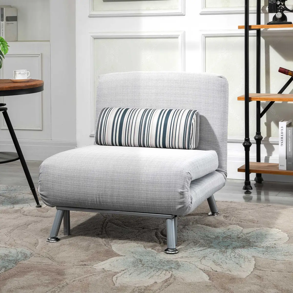 Single Sofa Bed Folding Chair Bed w/ Steel Frame Padding Pillow Grey, Silver by Unbranded