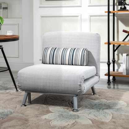 Single Sofa Bed Folding Chair Bed w/ Steel Frame Padding Pillow Grey, Silver by Unbranded