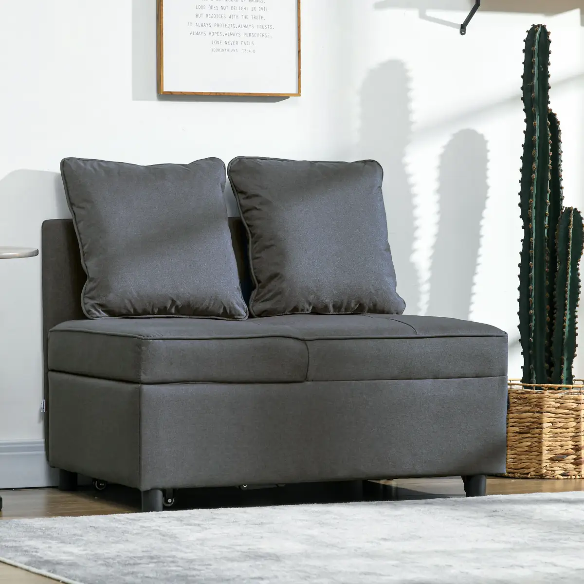 HOMCOM Folding Sleeper Sofa Bed Chair with Pillows, Pocket, Grey by HOMCOM