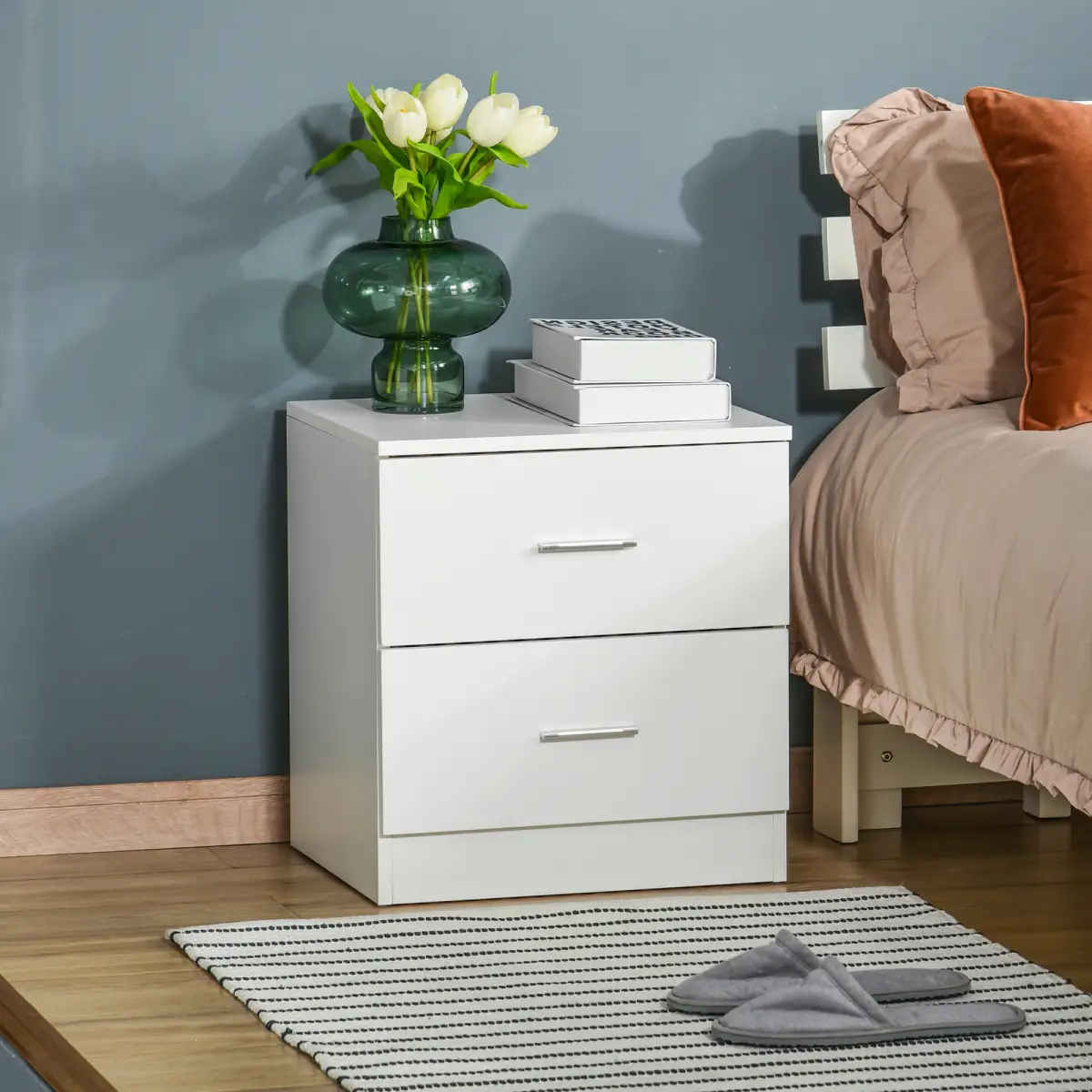 Bedside Table w/ 2 Drawers, Nightstand, Side Storage Cabinet Unit by HOMCOM