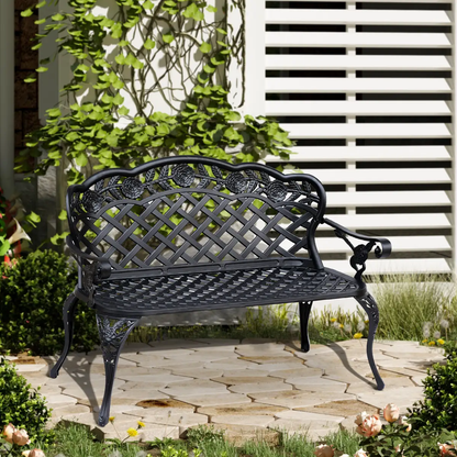 Garden Bench, Cast Aluminium, 107Lx58Wx85H cm-Black by Outsunny