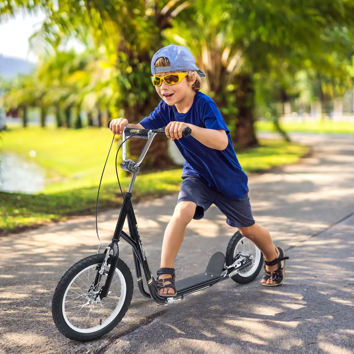 HOMCOM Teen Scooter Adjustable Height Dual Brakes Rubber Wheels Kickstand, by Unbranded