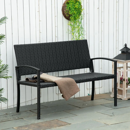 Outsunny Patio Rattan 2 Seater Garden Bench Love Seater Garden Armchair Black by Outsunny