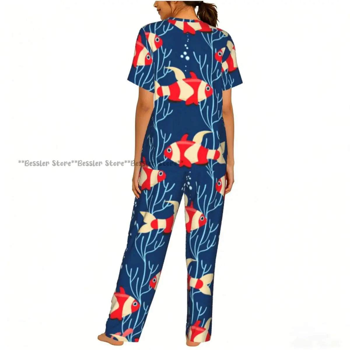Women's Comfort Pajamas Women's Sea Fish Marine Life Short Sleeve Set Sleepwear by All Mart Bristol Ltd