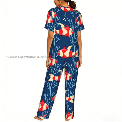 Women's Comfort Pajamas Women's Sea Fish Marine Life Short Sleeve Set Sleepwear by All Mart Bristol Ltd