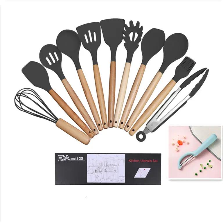 Wooden Handle Silicone Cooking Utensils Set by Dropshipman