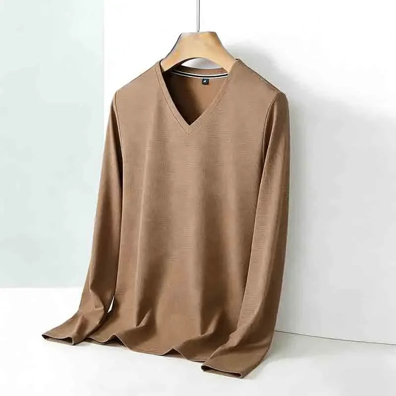 All-season Men's Light Gray V-neck Long Sleeve Knitwear Comfortable Casual Pullover for All Occasions by All Mart Bristol Ltd