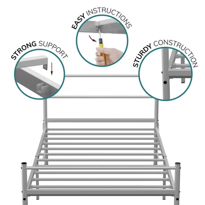 Extra Strong Single Metal Bed Frame In Silver by House of Home
