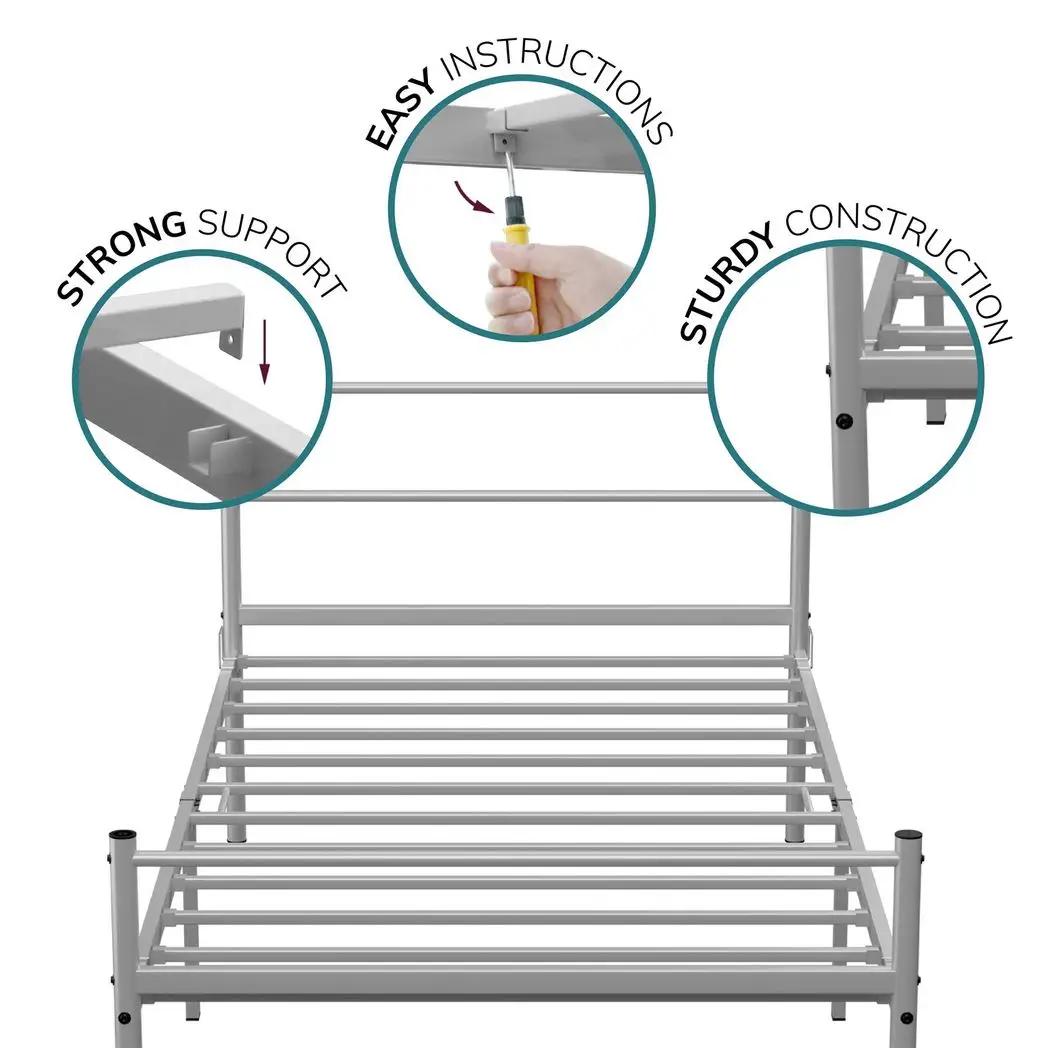 Extra Strong Single Metal Bed Frame In Silver by House of Home