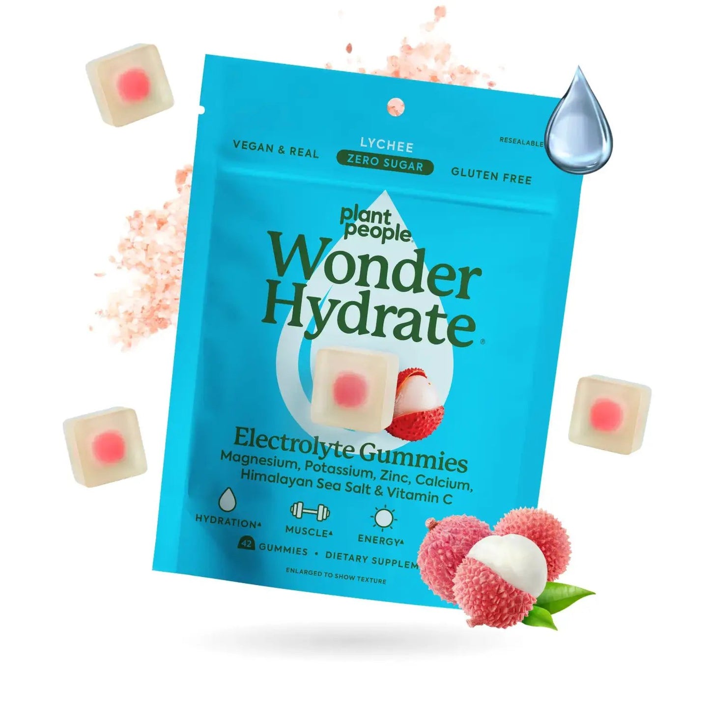 Wonderhydrate Electrolyte Gummies by Plant People - Zero Sugar, Dual-Layer Hydration Gummies - Salty Lychee Flavor by All Mart Bristol Ltd