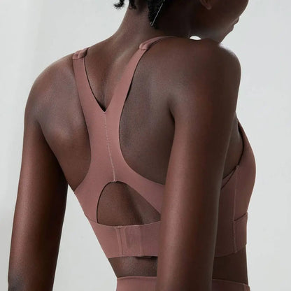 Solid Color Adjustable Back-Buckle Sports Bra by Me & I
