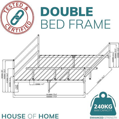 Extra Strong Double Metal Bed Frame In Black - Improved by House of Home