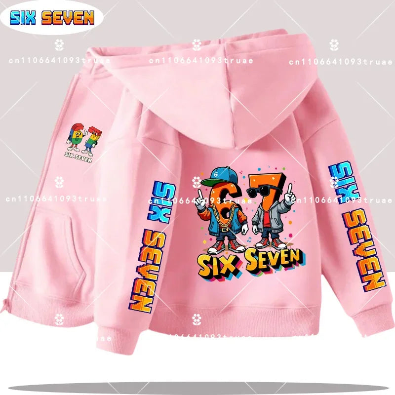 Hot Six Seven Children's Zip Up Hoodies Funny 67 Brainrot Zipper Hoody Clothes Kid Girl Boy Baby Casual Fashion Tops Sweatshirts by All Mart Bristol Ltd