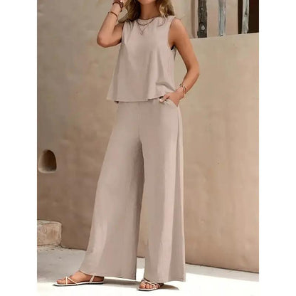 Solid Color Casual Loose Pants Sets For Women Elegant Spring Summer Women's Two Pieces Suit Full Trouser Set Female Outfit Clothes by Dropshipman