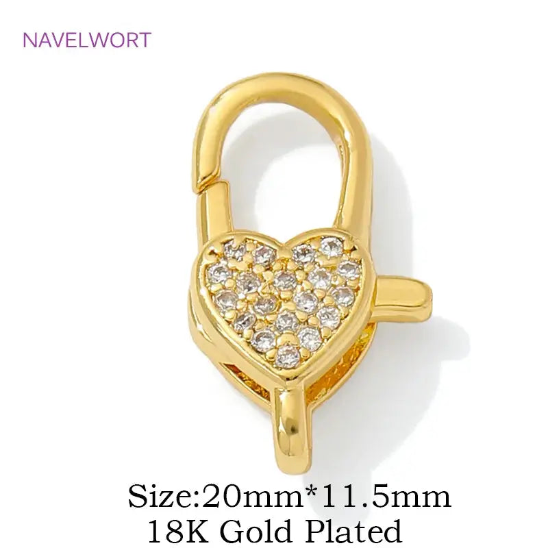 18K Gold Plated Inlaid Zircon Heart Lobster Clasps,Connectors For Jewelry,Clasp For Bracelet,DIY Jewelry Making Accessories by All Mart Bristol Ltd