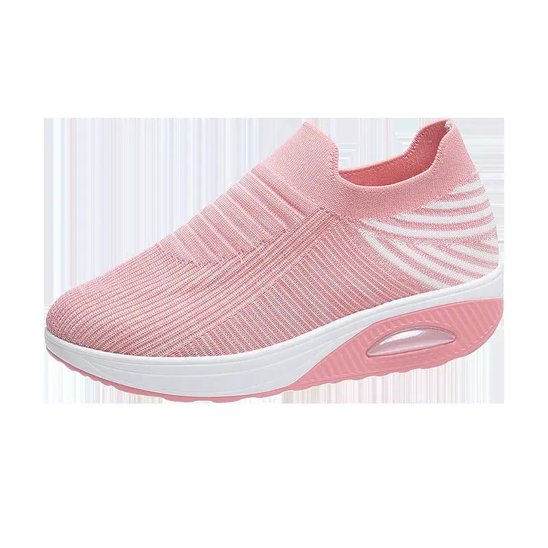 New Stripe Design Mesh Shoes Fashion Slip On Air Cushion Shoes Breathable Round-toe Flats Women by Dropshipman