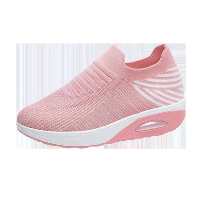 New Stripe Design Mesh Shoes Fashion Slip On Air Cushion Shoes Breathable Round-toe Flats Women by Dropshipman