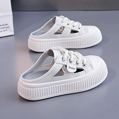 Slide-on Hollowed-out Breathable Thick-soled Half-slipper Sneakers by Dropshipman