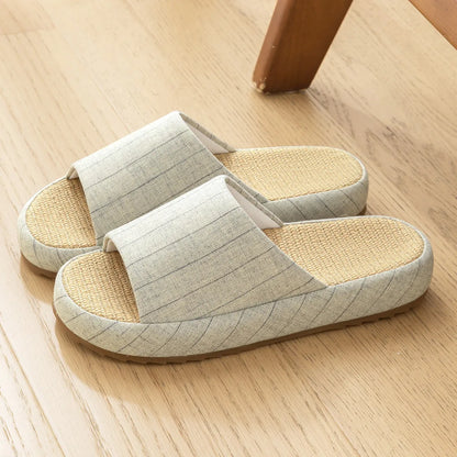 Summer Women Home Slippers Linen Summer Flats Shoes Breathable Sandals Comfortable Non-Slip Soft Slides Indoor Men Slippers by All Mart Bristol Ltd