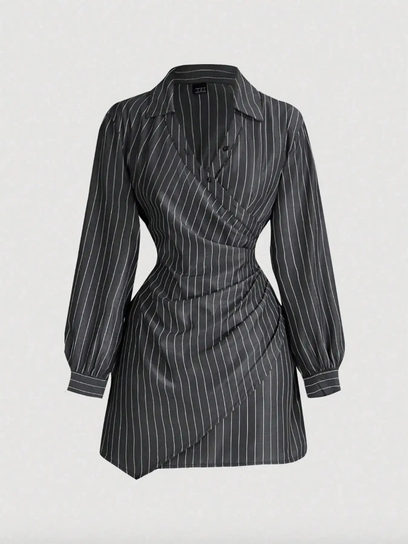 Women'S Plaid Print V-Neck Lantern Sleeve Ruched Fitted Mini Dress, Suitable for Work and School, Formal, Casual Long Sleeves Fitted Waist Stripe Print Shirt Dress by All Mart Bristol Ltd