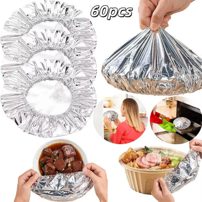 10-60Pcs Reusable Aluminum Foil Bowl Cover Heat Insulation and Heat Preservation Food Grade Oven Takeaway Picnic