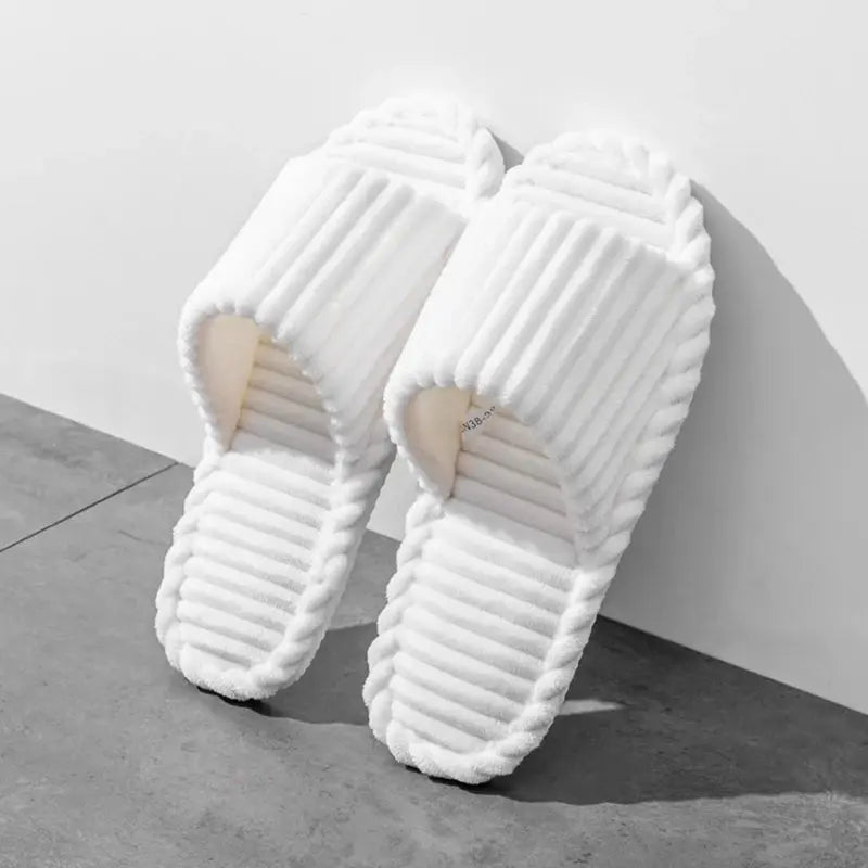 Open-Toe Breathable House Slippers for Women, Non-Slip Indoor Flat Comfort Striped/Solid Bathroom Slides for Hardwood Floors by All Mart Bristol Ltd