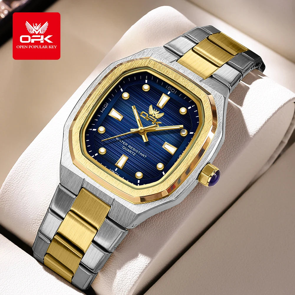 OPK 6044 Original Men Watches Stainless steel Waterproof New Men's Watch Square Dial Luminous Quartz Watch for Men by All Mart Bristol Ltd