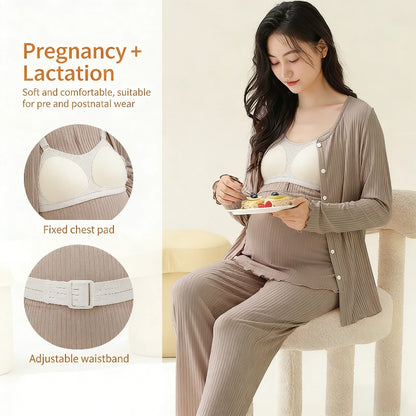 Modal Maternity Nursing Robe Set 3 Piece Postpartum Breastfeeding Pajamas with Chest Pads Hospital Labor Delivery Pregnancy Pjs by All Mart Bristol Ltd