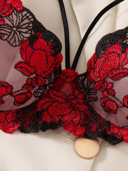 A set of sexy Red lingerie, including a bra and panties with daisy patterns, as well as a comfortable home-style ZA825127 by All Mart Bristol Ltd