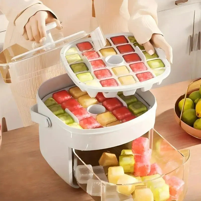 【Fathersdaygift】Handheld Ice Bucket, 48-Cell Ice Cube Tray, Ice Mold, Freezing Tool — Food-Grade, Large-Capacity, Home Press-Type Ice Cube Tray