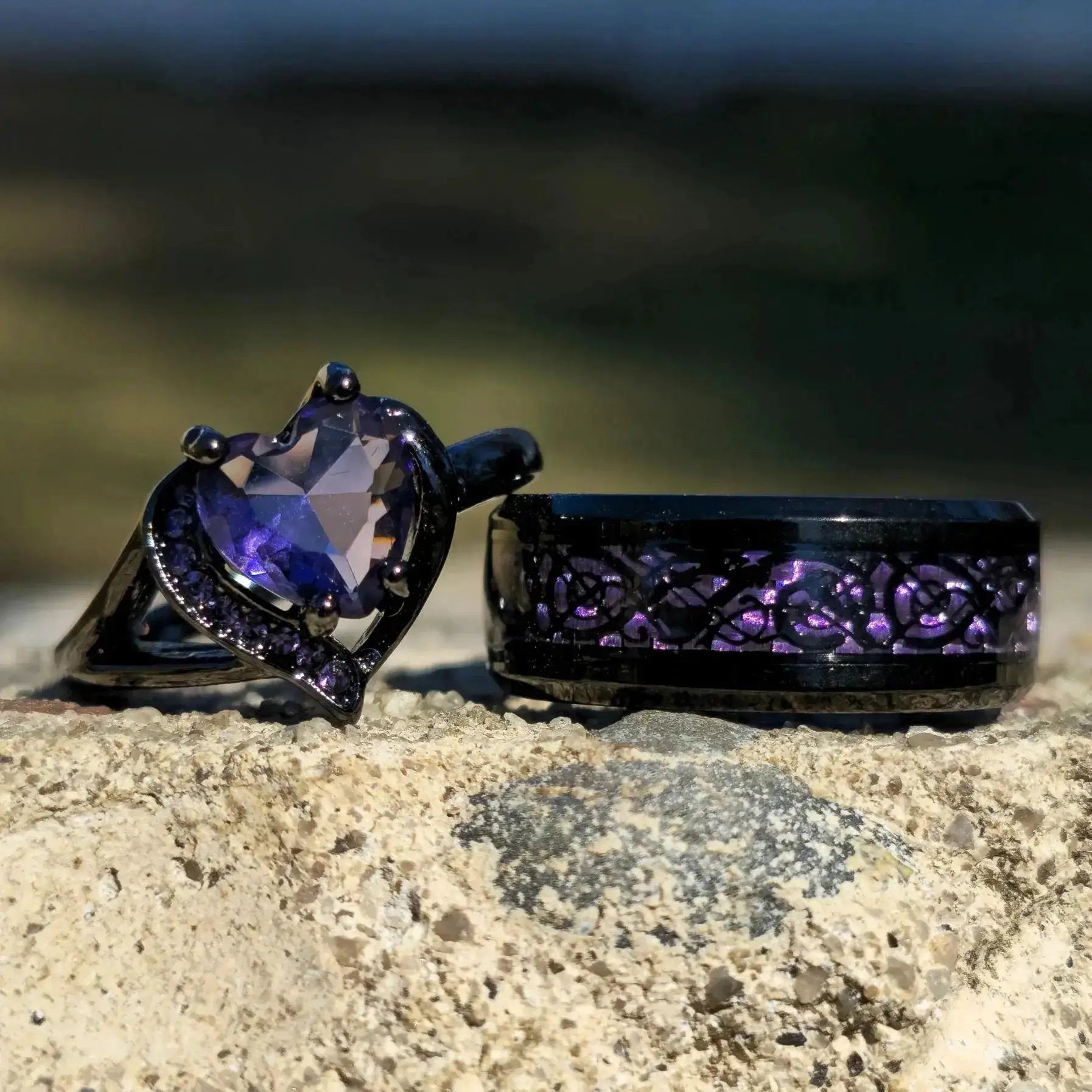 Couples Promise Rings with Heart & Dragon Designs Purple Red Green Blue Zircon Ideal for Engagement Wedding Gifts Romantic Theme Hypoallergenic Scratch Resistant Valentine'S Day Gift by All Mart Bristol Ltd