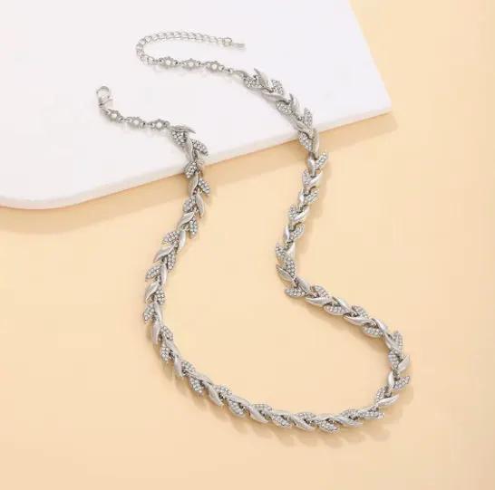 2PCS Glass Leaf Necklace Set Elegant Rhinestone Chain Necklace Bracelet For Women Fashion Luxury Jewelry Set by Dropshipman