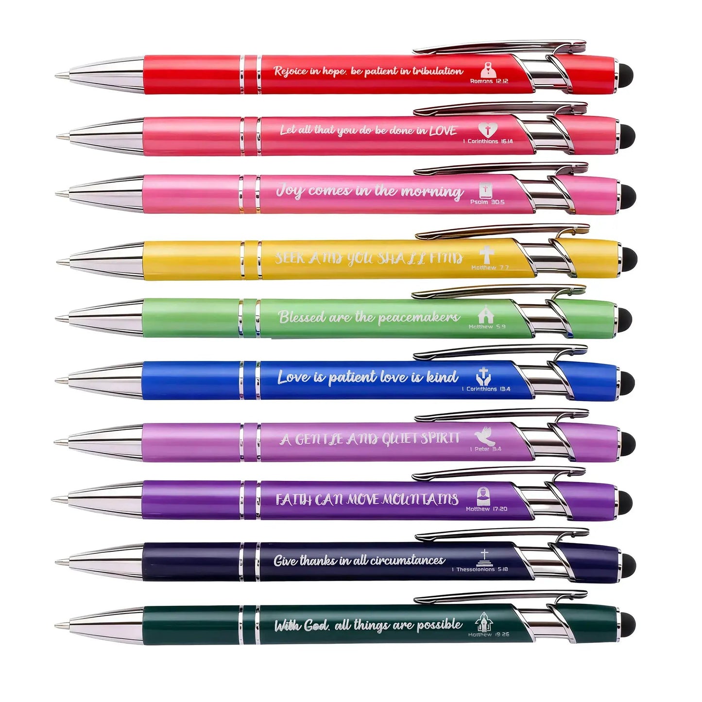 10/20 Pcs Bible Verse Ballpoint Pens with Stylus Tips, Smooth Black Ink Writing, Inspirational Faith Gifts for Women, Cute Pen for Nurses, School, Office, and Church Supplies by All Mart Bristol Ltd