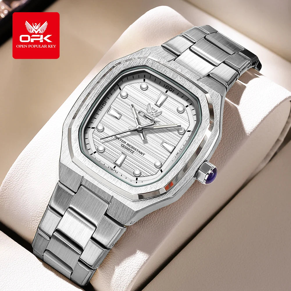 OPK 6044 Original Men Watches Stainless steel Waterproof New Men's Watch Square Dial Luminous Quartz Watch for Men by All Mart Bristol Ltd