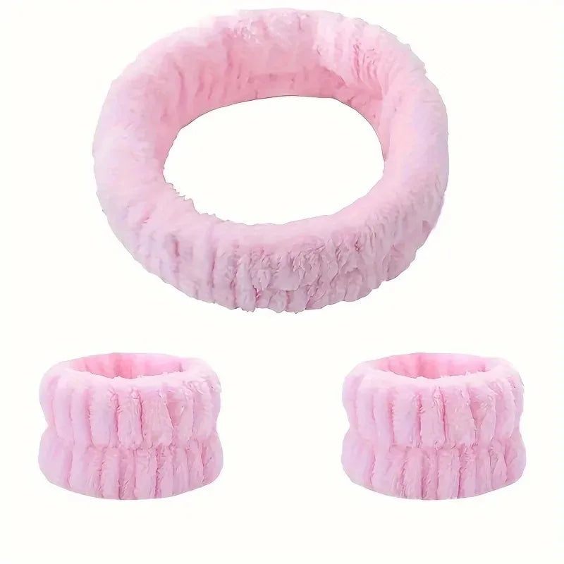 Coral Velvet Facial High-elastic Makeup Hairband Face Wash Wristband Set-face Wash, Facial Mask, Skin Care by All Mart Bristol Ltd