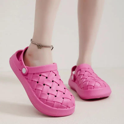 Cross-woven Clogs Shoes Summer Platform Baotou Dual-use Slippers Outdoor Garden Indoor Floor Bathroom Cozy Slipper Women House Shoes by Dropshipman