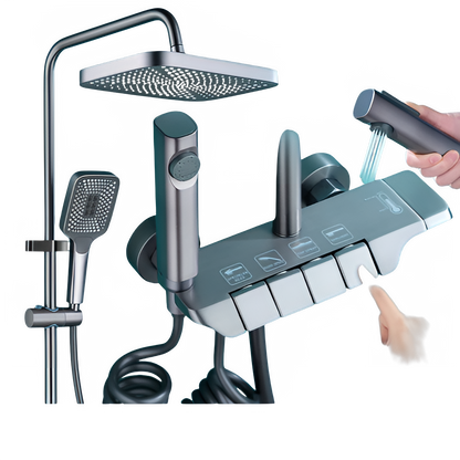 Grey Shower System Set Bathroom Digital LED Rain Showers Faucet Brass Bath Thermostat Rainfall Shower 4 Way with Bidet Taps Sets by All Mart Bristol Ltd