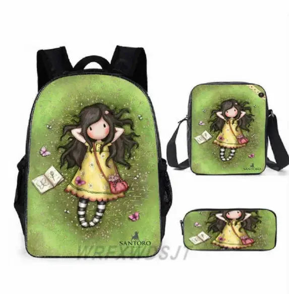2026 Popular Youthful Anime Santoro Gorjuss 3D Print 3pcs/Set Student Travel bags Laptop Daypack Backpack Shoulder Bag Pencil by All Mart Bristol Ltd