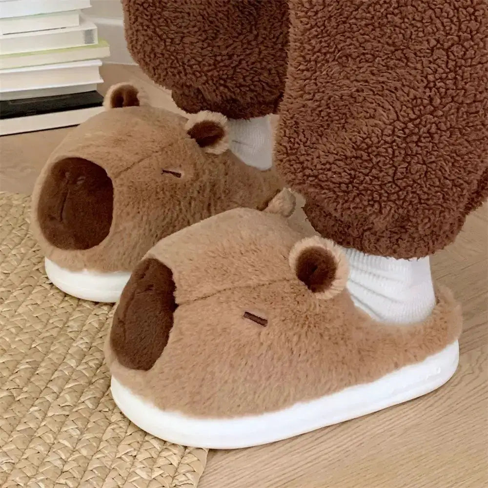 Home Fluffy stereoscopic capybara Slippers Women Cartoon Plush Clogs Thick Furry Closed Heels Warm Couple Home Cotton Shoes by All Mart Bristol Ltd