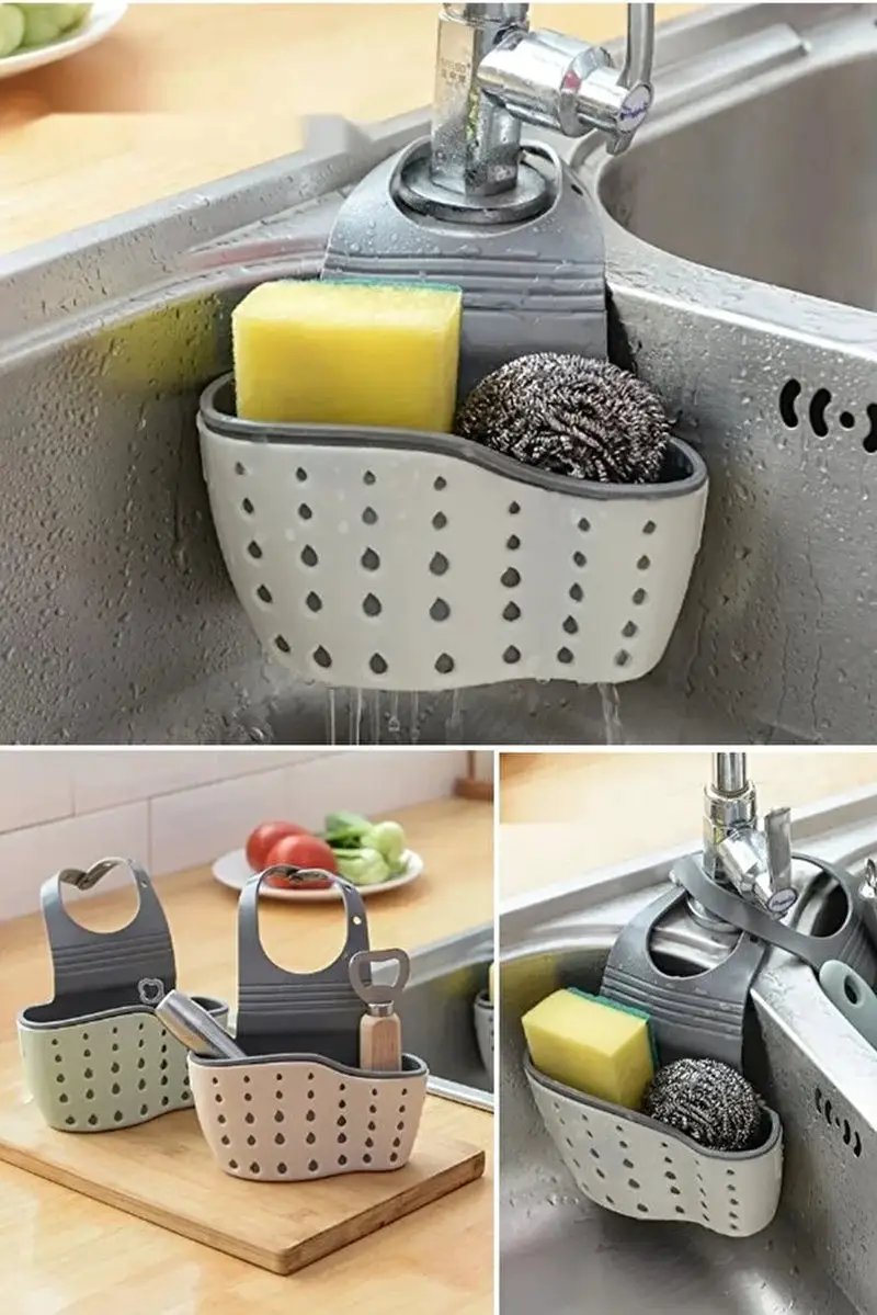2-Compartment Hanging Sink Sponge Holder Practical over Sink Organizer and Dish Sponge Rack by All Mart Bristol Ltd