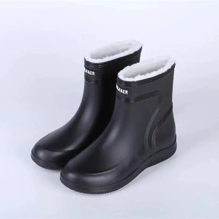 Cotton-padded Warm-keeping Fixed Velvet Rain Boots For Men And Women by Dropshipman