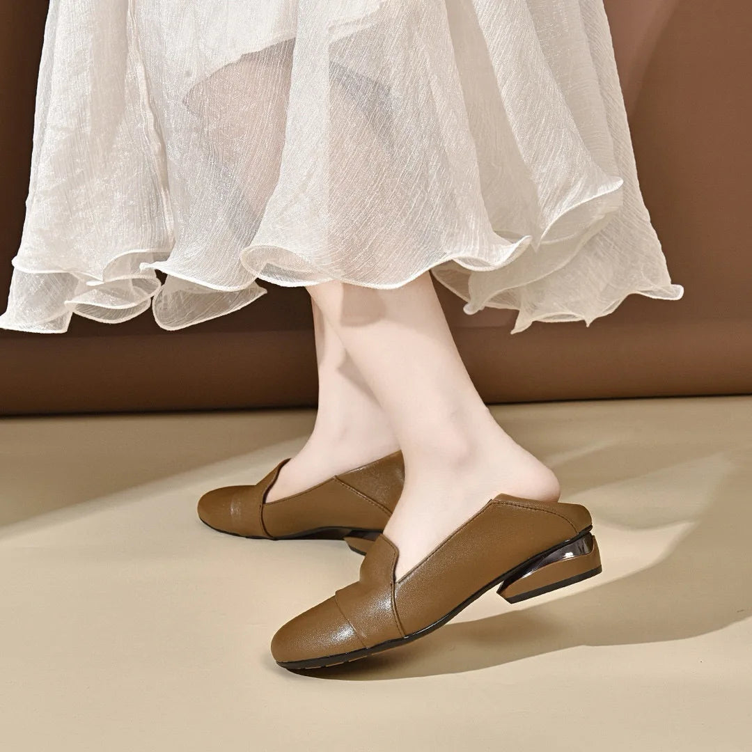 Women's shoes 2026 autumn low heel round toe flat shoes women's work shoes soft leather shallow mouth women's four season shoes by All Mart Bristol Ltd