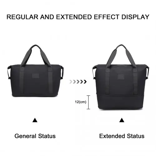 EA2212 - Kono Two Pieces Expandable Durable Waterproof Travel Duffel Bag Set - Black by All Mart Bristol Ltd