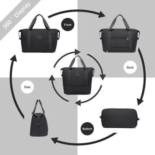 EA2212 - Kono Two Pieces Expandable Durable Waterproof Travel Duffel Bag Set - Black by All Mart Bristol Ltd
