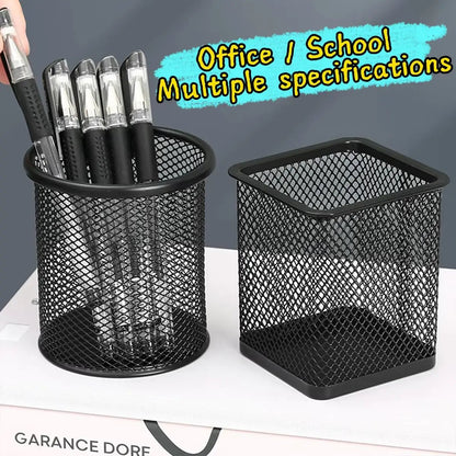 Multifunction Round/Square Pen Holder Office Desk Metal Mesh Pen Pot Cup Case Container Organiser Durable Pencil Case Stationery by All Mart Bristol Ltd