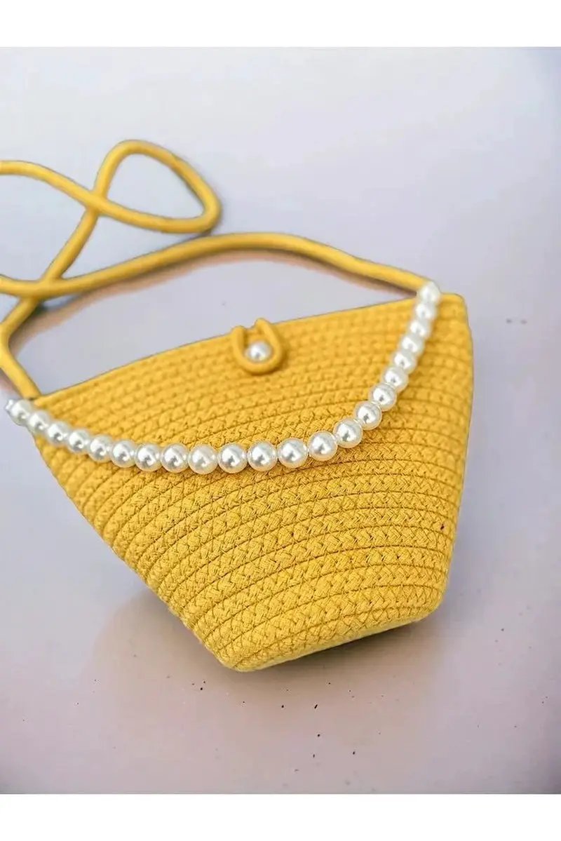 Women Yellow Pearl Design Shoulder Bag Elegant Daily Handbag by All Mart Bristol Ltd