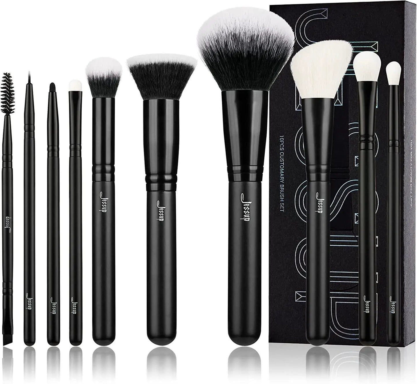 Professional 10-Piece Makeup Brush Set - Premium Black Brushes for Flawless Foundation, Blending, Blush, Concealer, Eyeshadow, Eyebrow, and Eyeliner Application by All Mart Bristol Ltd