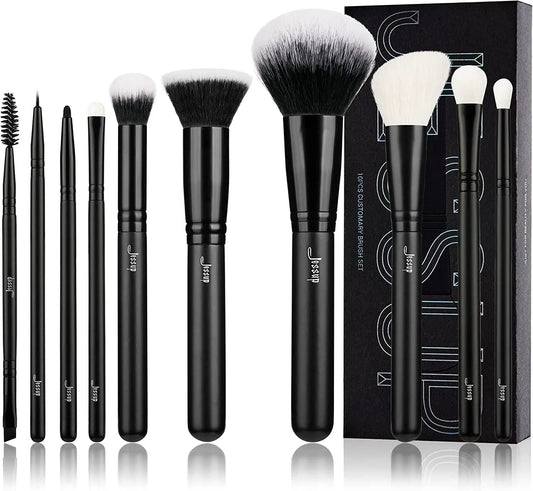 Professional 10-Piece Makeup Brush Set - Premium Black Brushes for Flawless Foundation, Blending, Blush, Concealer, Eyeshadow, Eyebrow, and Eyeliner Application by All Mart Bristol Ltd